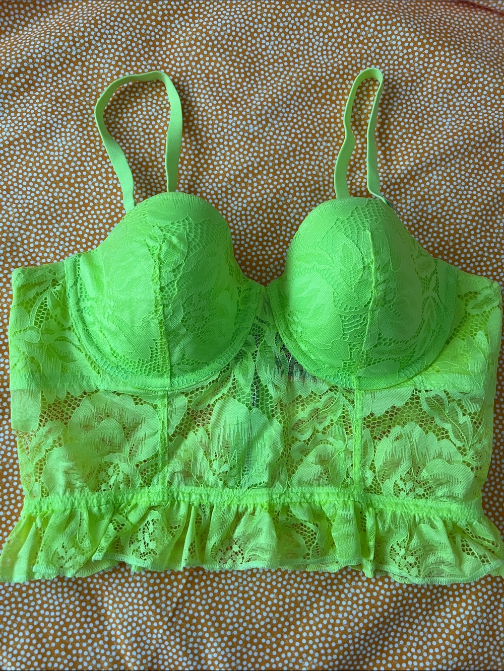 NWT La Senza Neon Green Zippered Lace Bralette Corset Top with Supportive Cups